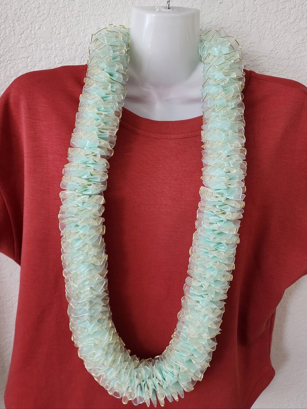 Handmade Light Teal Ruffled Hawaiian Lei - Garland